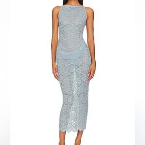 LPA Serafina Lace Maxi Dress in Shadow Blue